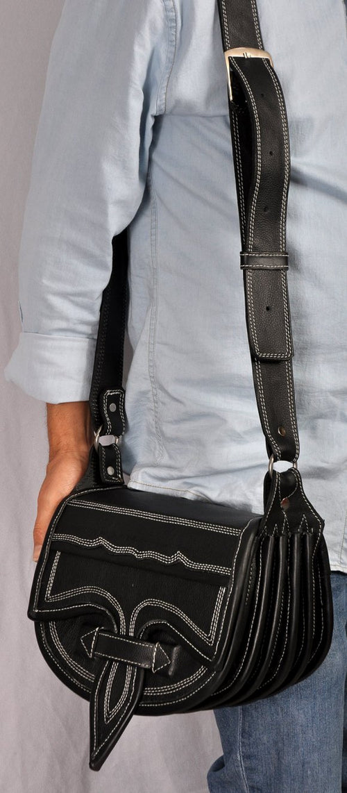Black Leather Carriel , White Stitching